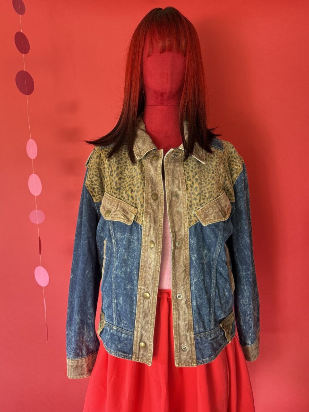 Vintage 80s NYG Acid Wash Denim Jacket | Leopard Print Western Yoke | Brass Snap